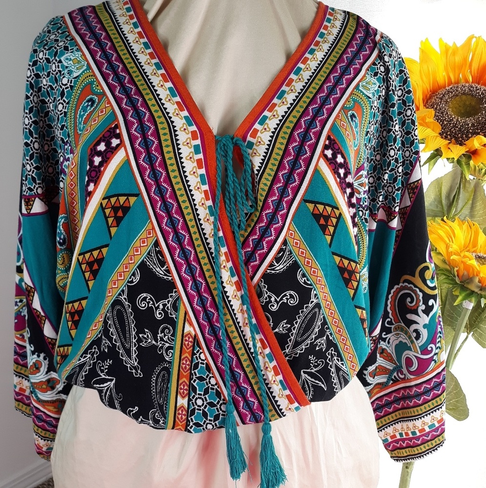 Flying Tomato XL batwing crop top multi color